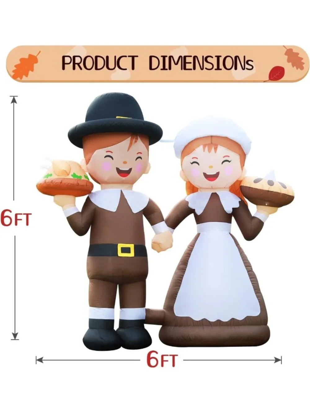 6ft LED Inflatable Pilgrim Boy & Girl - Thanksgiving Outdoor Yard Decor, Fall
